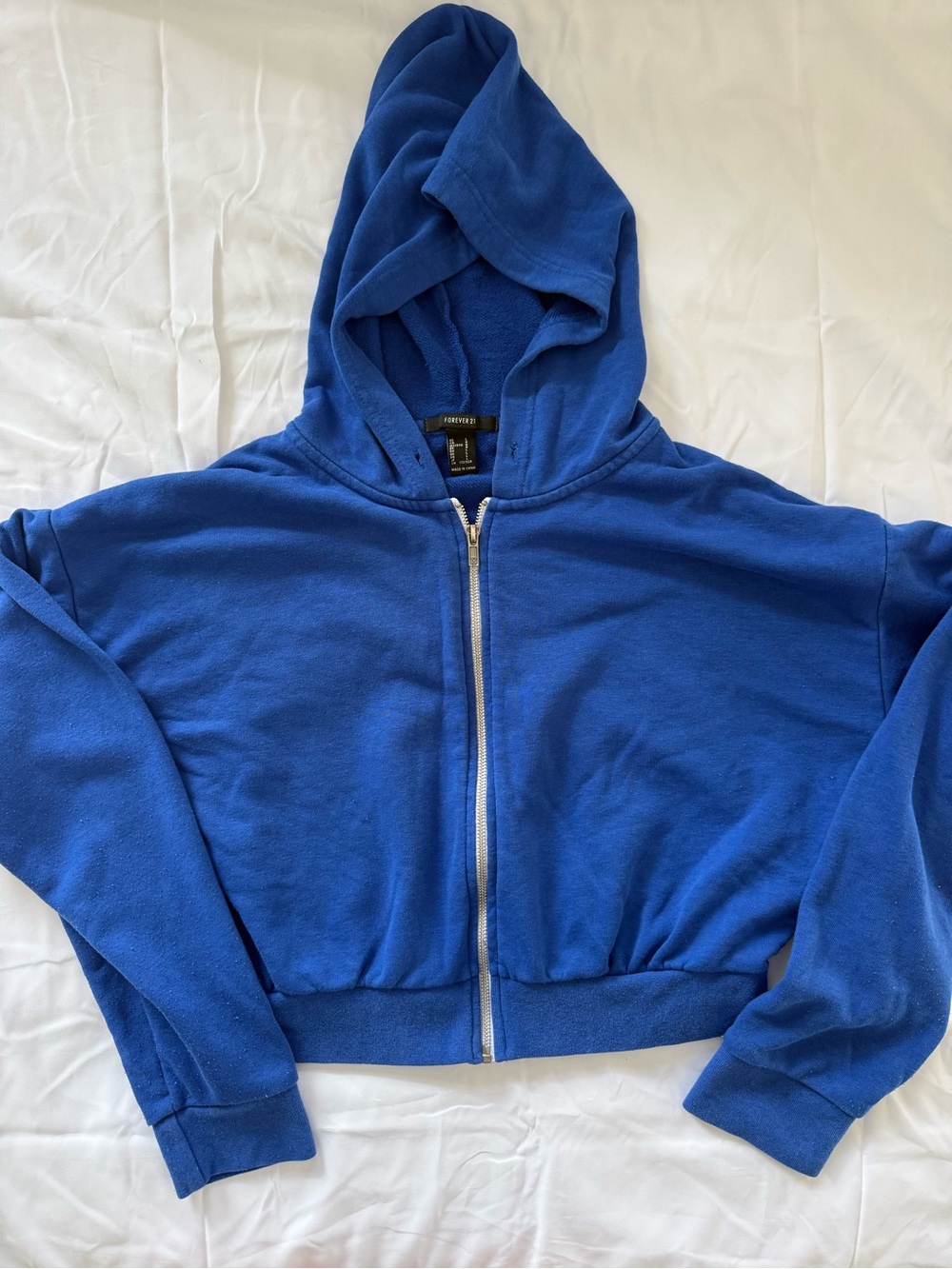 Forever 21 Royal Blue Cropped Full-Zip Hoodie Sweatshirt Size Large